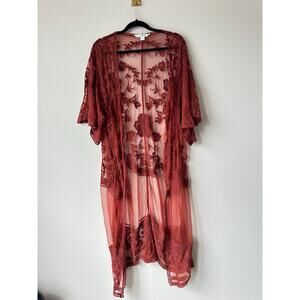 Sundance Sheer Embroidered Lace Kimono Duster Boho Festival Cardigan Size L